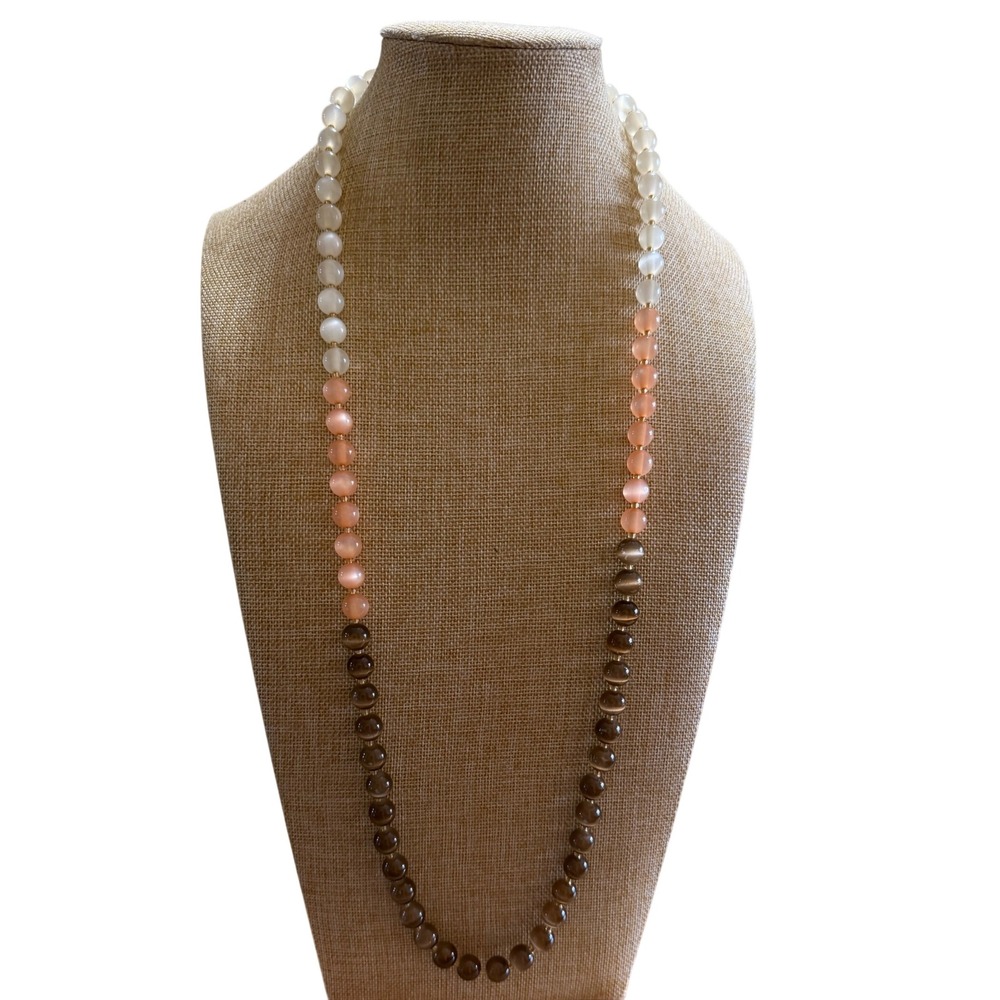 Banana Republic Ombre Cats Eye Beaded Necklace Peach Brown White Layering Long